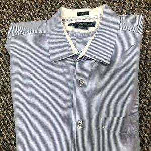 Mens American Eagle Slim Fit Long Sleeve Striped Button Front Shirt